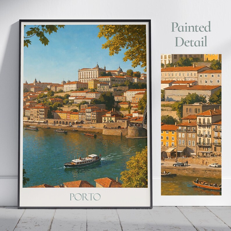 Porto Portugal Travel Poster: Douro River Cityscape Art Print image 1