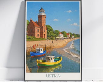 Impresión del faro de Ustka, Polonia: arte costero de un pueblo pesquero del Báltico