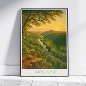 Symonds Yat Travel Poster, Wye Valley ~ England Golden Landscape Art Print | Vintage Style Nature Home Decor