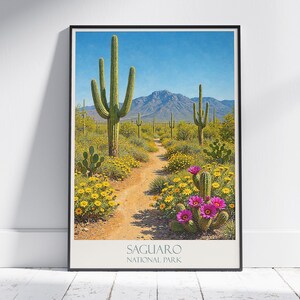 Saguaro National Park Poster | Arizona Wüste Kunst | Kaktus Wildblumen Poster | Südwesten Wanddekor | Sonoran Landschaft Geschenk