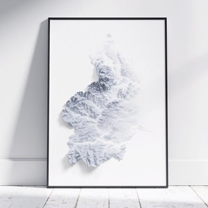 Carte du Northumberland ~ impression minimaliste 2D ~ affiche topographique en relief ombragé, art mural, décoration moderne