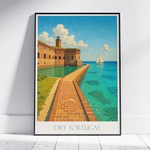 Impresión del Parque Nacional Dry Tortugas: Póster de viaje de Fort Jefferson, Cayos de Florida