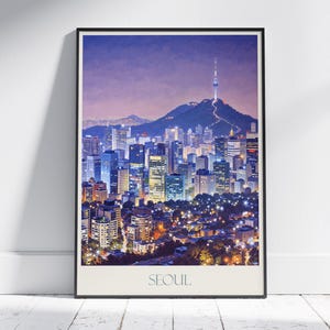 Seoul Travel Print ~ Korea Reise Poster | Gemalte Wand Kunstdruck & Wohndeko | Gerahmter personalisierter Druck | Urlaub Reise Geschenk