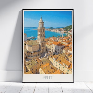 Split Travel Print ~ Croatia Travel Poster | Painted Wall Art & Home Decor | Framed Personalized Print | Vacation Travel Gift