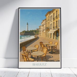 Poster di viaggio di Biarritz / Arte murale Coastal Serenity / Decorazione da spiaggia francese / Stampa del faro di Biarritz