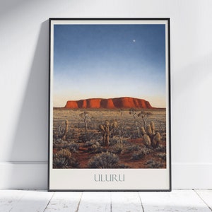 Uluru reisprint ~ Australië reisposter | Geschilderde muurkunstprint en woondecoratie | Ingelijste gepersonaliseerde print | Vakantie reiscadeau