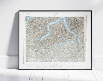 Lake Como, Italy ~ Vintage Style Map Print Poster Wall Art Decor