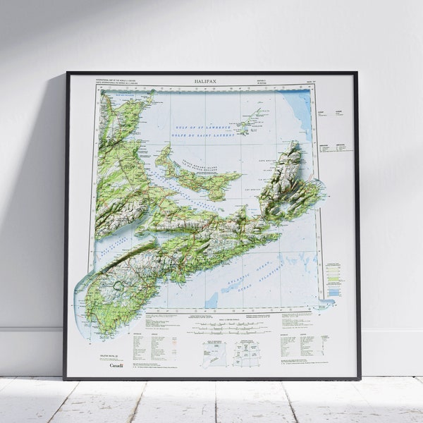 Nova Scotia Vintage Style Flat 2D Shaded Relief Map ~ Print Poster Wall Art Decor Topography