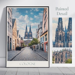 Köln Travel Print ~ Deutschland Reise Poster | Gemalte Wand Kunstdruck & Wohndeko | Gerahmter personalisierter Druck | Urlaub Reise Geschenk
