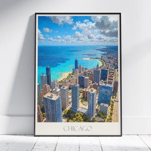 Stampa di viaggio di Chicago ~ Poster di viaggio dell'Illinois / Stampa artistica da parete dipinta e arredamento per la casa / Stampa personalizzata con cornice / Regalo di viaggio per le vacanze