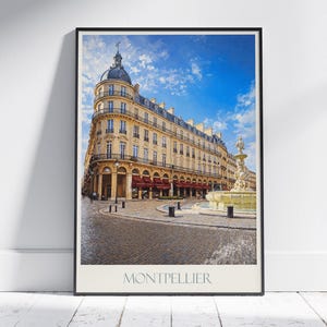 Affiche de voyage Montpellier ~ Affiche de voyage en France | Art mural peint et décoration d'intérieur | Impression personnalisée encadrée | Cadeau de voyage de vacances