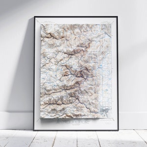 Boulder, Colorado kaart ~ Vintage schaduwrijke reliëf platte 2D print ~ poster Wall Art decor topografie