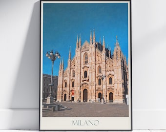 Milan Duomo Travel Poster: Vintage Italy Print, Gothic Architecture