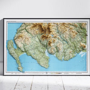 Galloway ~ Vintage schaduwrijke reliëf platte 2D kaart afdrukken ~ Poster Wall Art Decor