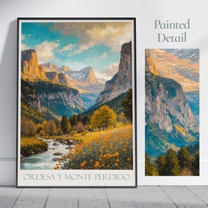 Impresión de viaje de Ordesa y Monte Perdido ~ Póster de viaje por España / Arte mural pintado y decoración del hogar / Impresión personalizada enmarcada / Regalo de viaje de vacaciones