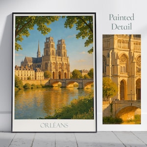 Orléans Travel Poster, Cathédrale Sainte-Croix ~ France River City Art Print | Painted Wall Art | Home Decor | Vacation Gift