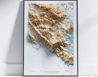 Tamalpais, Marin County, California ~ Vintage Shaded Relief Flat 2D Map Print ~ Poster Wall Art Decor Topography