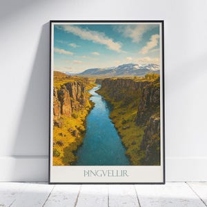 Poster di viaggio del Parco Nazionale di Thingvellir / Stampa artistica del paesaggio islandese / Decorazione murale della natura nordica / Regalo unico
