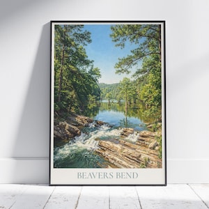 Beavers Bend State Park Oklahoma Travel Poster: Mountain Fork River Painted Art Print