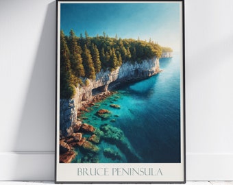 Bruce Peninsula Travel Print ~ Ontario Canada Travel Poster | Painted Wall Art & Home Decor | Framed Painting Print | Vacation Travel Gift