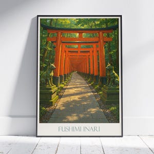 Fushimi Inari Travel Poster | Kyoto Japan Art Print | Iconic Torii Gates Wall Decor | Japanese Shrine Illustration | Asia Landmark Gift