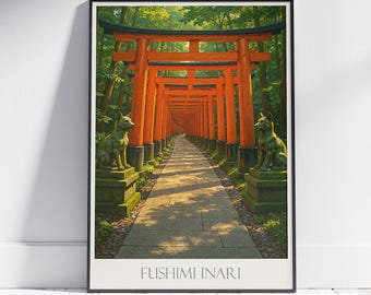 Reisposter Fushimi Inari: Kyoto Torii Gates Shrine Art
