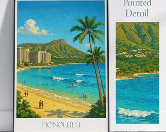 1950年代のワイキキビーチとダイヤモンドヘッドの風景、ホノルル