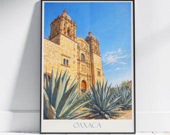 Oaxaca Mexico Travel Poster: Papel Picado Street Scene Painted Art Print