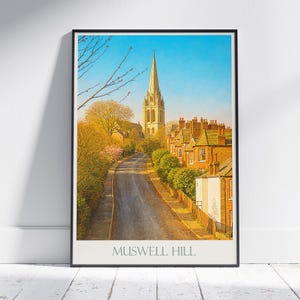 Muswell Hill London Poster | UK Travel Print | North London Cityscape Art | Vintage Style Wall Decor | Architectural Painting