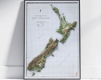 Mapa vintage da Nova Zelândia, impressão plana em 2D, pôster com sombra, decoração de parede