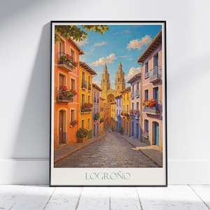 Logroño Reise-Print ~ Spanien-Reise-Plakat | Gemalte Wand Kunstdruck & Wohndeko | Gerahmter personalisierter Druck | Urlaub Reise Geschenk