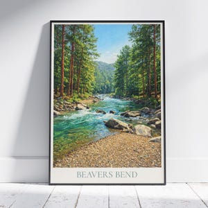 Beavers Bend State Park Oklahoma Travel Poster: Mountain Fork River Painted Art Print