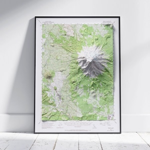 Mont Shasta, Californie ~ impression de carte 2D vintage en relief ombré ~ affiche murale art déco topographie