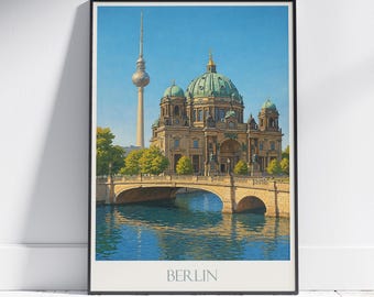 Berlijn reisposter: vintage Berliner Dom & Fernsehturm kunstafdruk