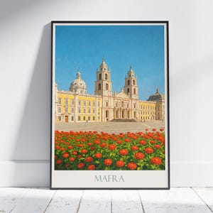 Poster di viaggio di Mafra Portogallo / Stampa artistica del Palácio Nacional de Mafra / Arte da parete vintage punto di riferimento europeo