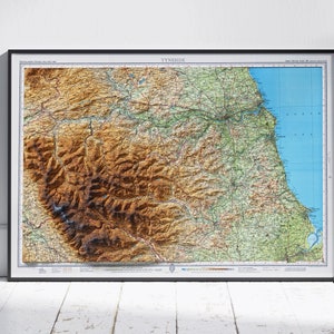 Tyneside & Pennines ~ Vintage Map 2D Shaded Relief Map UK Print Poster Wall Art Decor