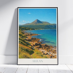 Arran Travel Poster | Isle of Arran Scotland Art Print | Coastal Mountain Landscape Wall Art | Vibrant Island Decor
