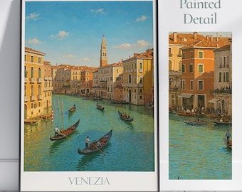 Impression des canaux de Venise : affiche de voyage en Italie, oeuvre d'art murale peinte