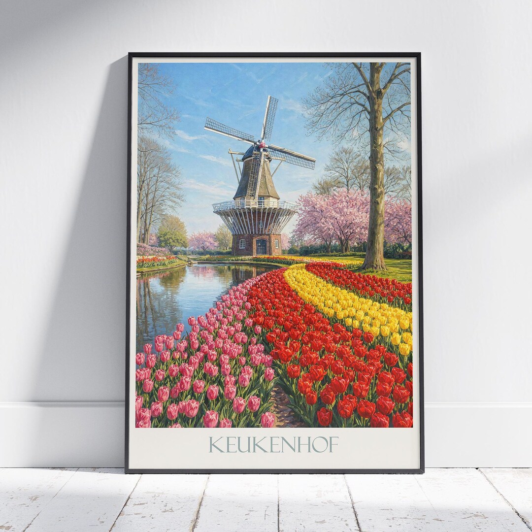 Keukenhof Gardens Print: Dutch Tulip Fields & Windmill Art - Etsy