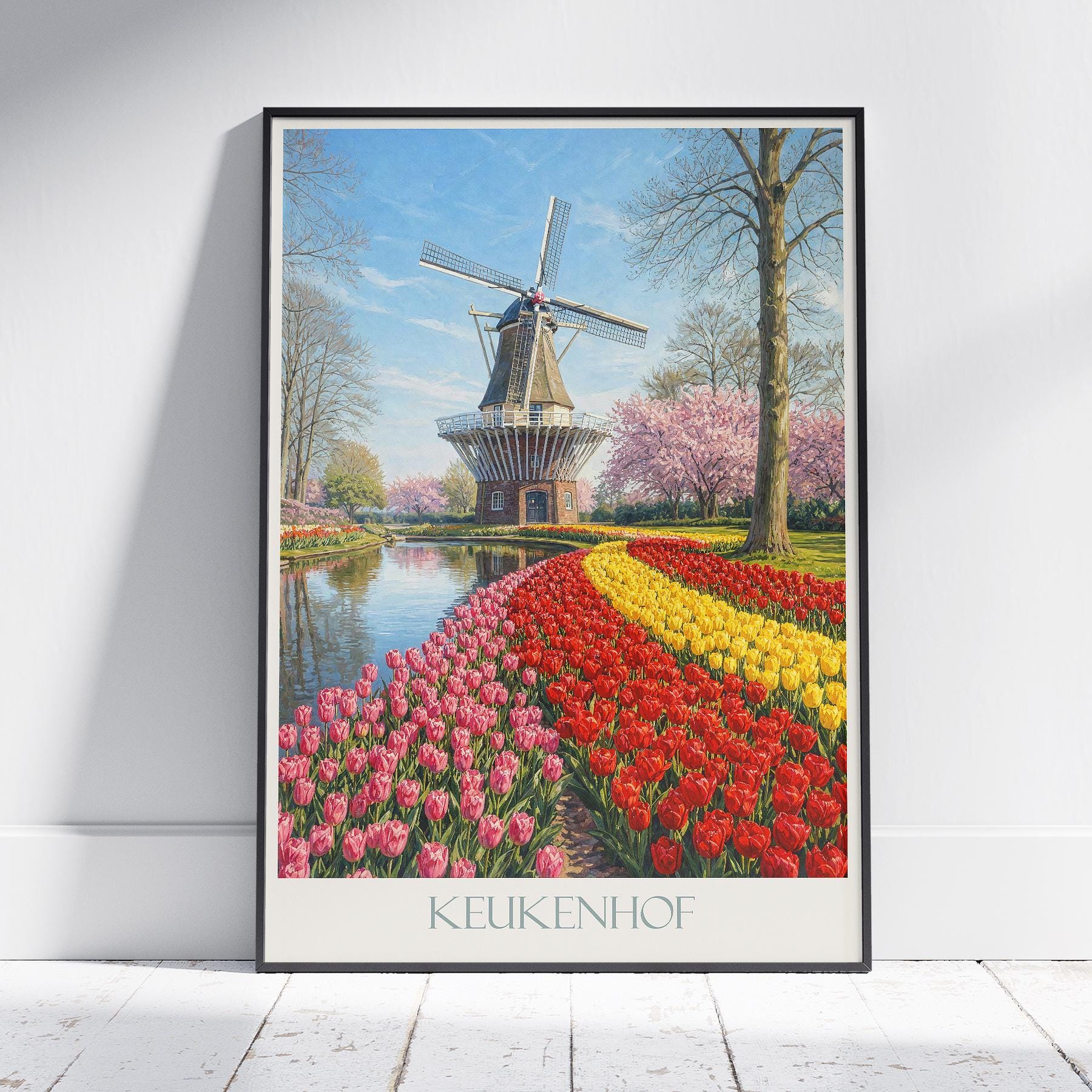 Keukenhof Gardens Print: Dutch Tulip Fields & Windmill Art - Etsy