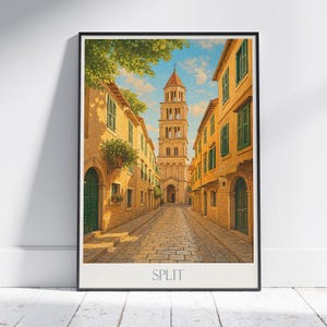 Split Travel Print ~ Croatia Travel Poster | Painted Wall Art & Home Decor | Framed Personalized Print | Vacation Travel Gift