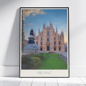 Milan Travel Print, Duomo ~ Italy Travel Poster | Painted Wall Art & Home Decor | Framed Personalized Print | Vacation Travel Gift