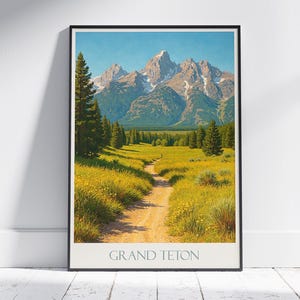 Grand Teton National Park Travel Poster | Wyoming Landscape Wall Art Print | Vintage Style Nature Decor | Mountain Home Gift