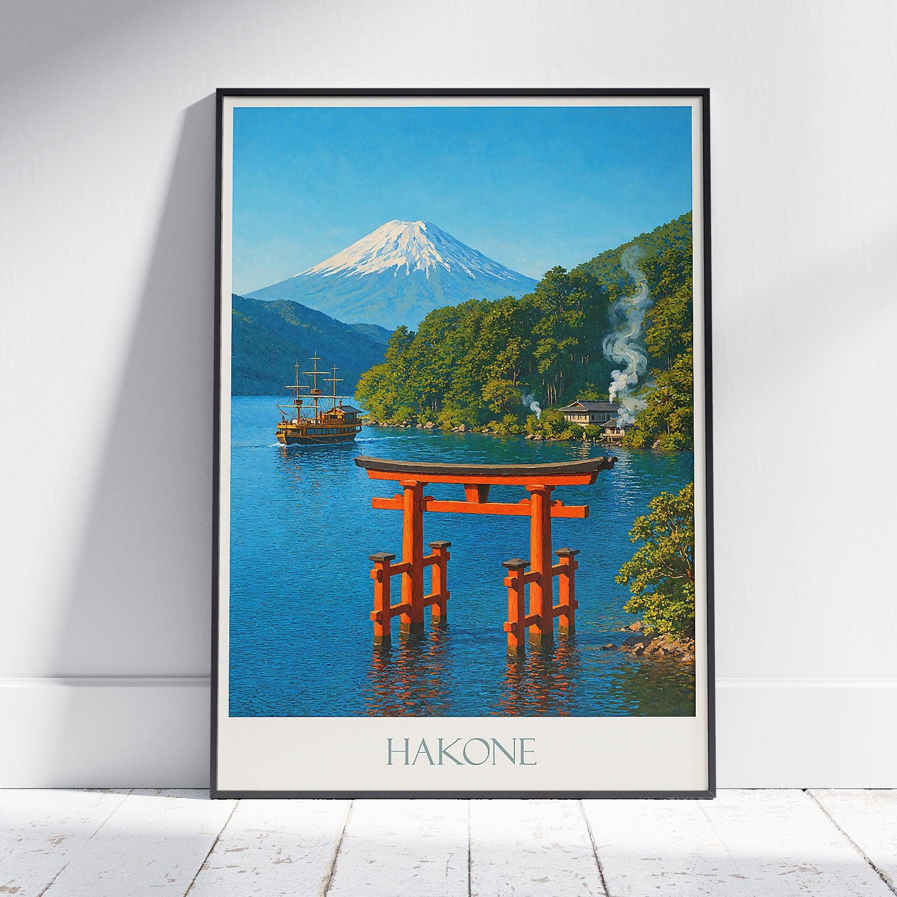 箱根日本旅行ポスター：富士山と芦ノ湖ヴィンテージアートプリント