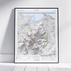 Snowdon ~ carte plate en relief ombragé 2D Style vintage impression affiche murale Art déco