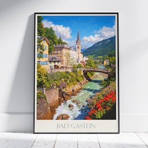 Bad Gastein Travel Print ~ Austria Travel Poster | Painted Wall Art & Home Decor | Framed Personalized Print | Vacation Travel Gift