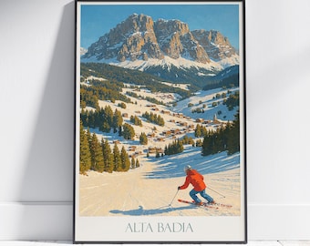Alta Badia Ski Poster: Dolomites Winter Mountain Art Print