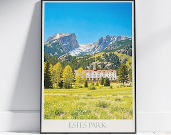 Estes Park Colorado Travel Poster: The Stanley Hotel & Rockies Painted Art Print