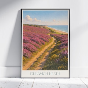 Dunwich Heath Reise Poster, Suffolk Küstenkunst | Landschaft Poster & Dekor | Serene Natur Wand Kunst Geschenk
