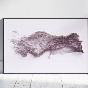 Turkiye Map ~ Flacher 2D Minimalistischer Topographischer Reliefdruck ~ Tuerkei Relief Poster Wandkunst Modernes Dekor